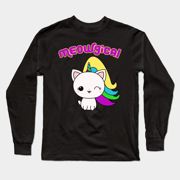 Meowgical Unicorn Magical Cat Long Sleeve T-Shirt by charlescheshire